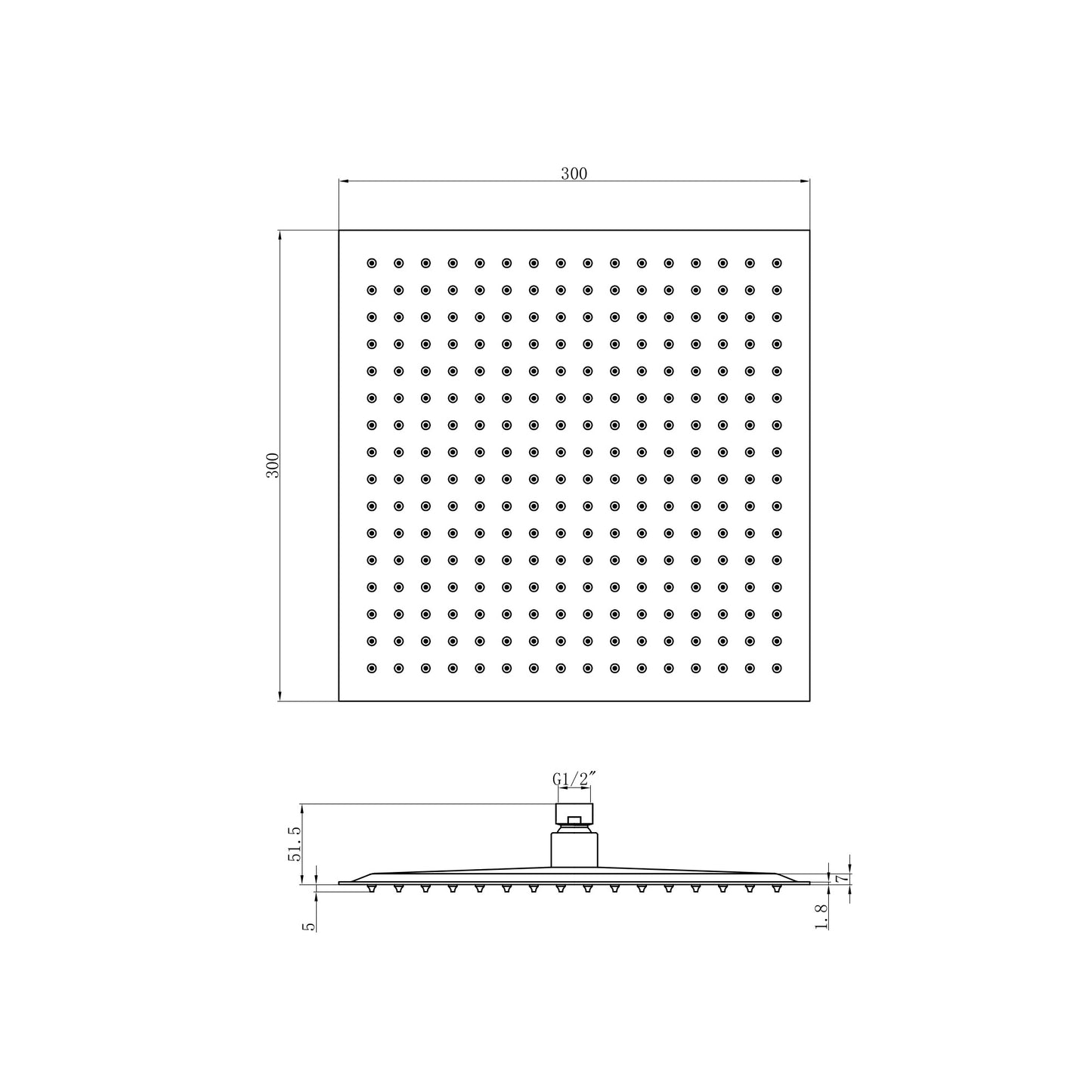 Square ultra slim shower head stainless steel 300mm - gunmetal grey