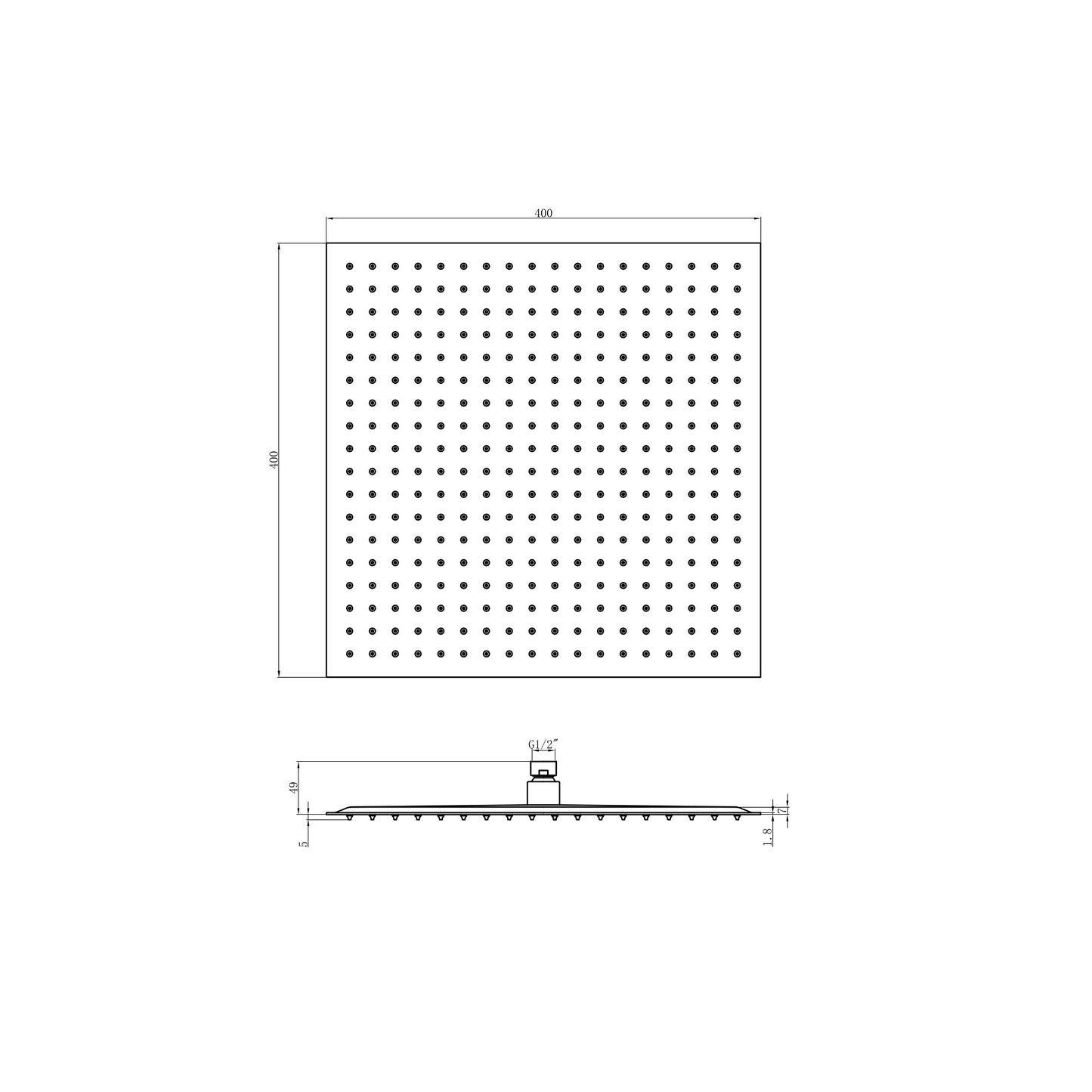 Square ultra slim shower head stainless steel 400mm - brushed brass