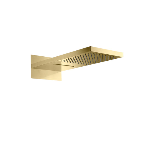 Buy Rectangular dual fixed shower head (waterfall + rainfall) 575 x 230mm - brushed brass online UK