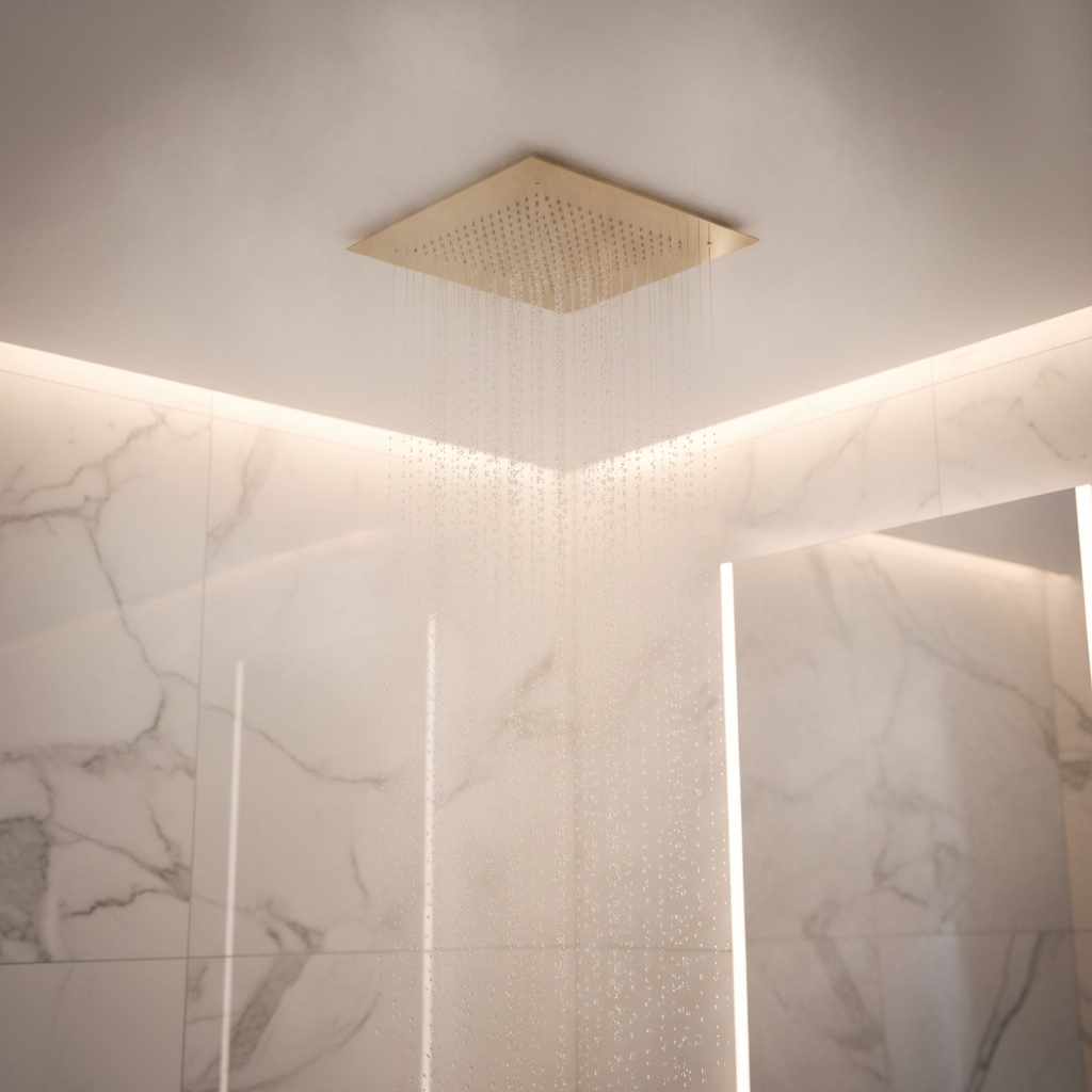 Square recessed 400mm shower head stainless steel - brushed brass