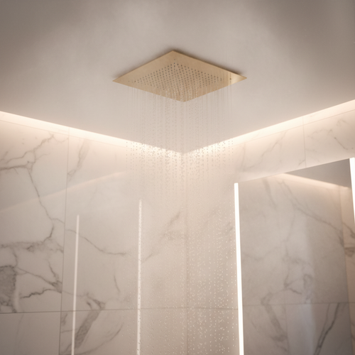Square recessed 400mm shower head stainless steel - brushed brass