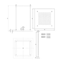 Square recessed 400mm shower head stainless steel - gunmetal grey