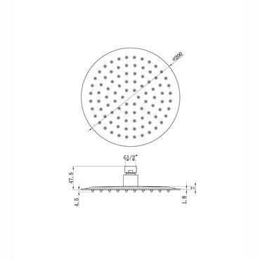 Round ultra slim shower head stainless steel 200mm - brushed brass