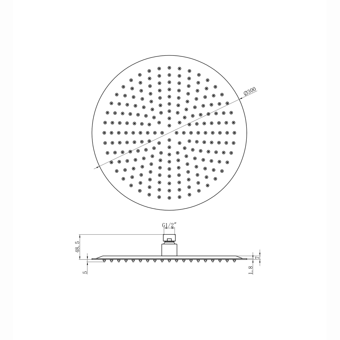 Round ultra slim shower head stainless steel 300mm - brushed brass