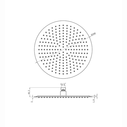 Buy Round ultra slim shower head stainless steel 300mm - brushed brass online UK