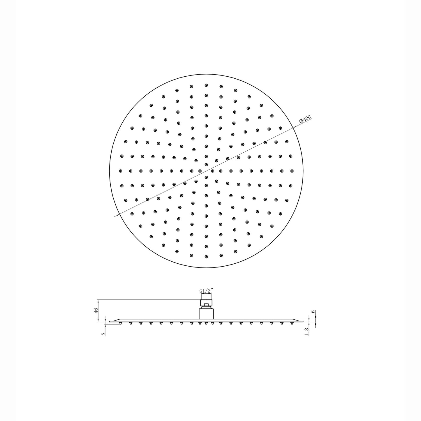 Round ultra slim shower head stainless steel 400mm - brushed brass