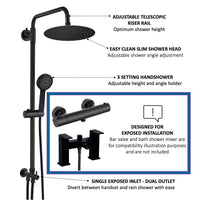 Dune round dual shower riser rail kit for exposed installation - black