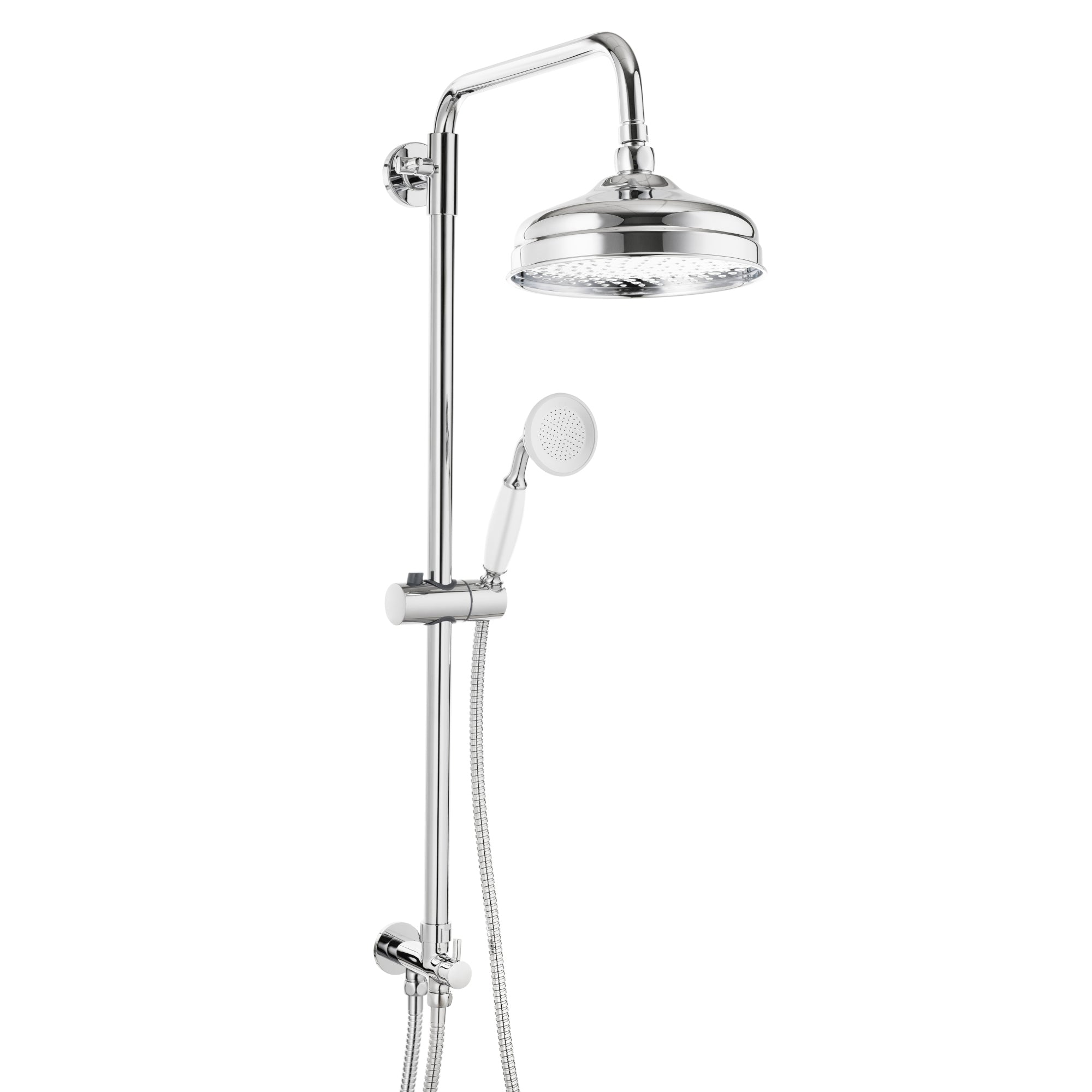 Dune dual shower riser kit adjustable height angled traditional watercan head 200mm, brass ceramic handshower - chrome