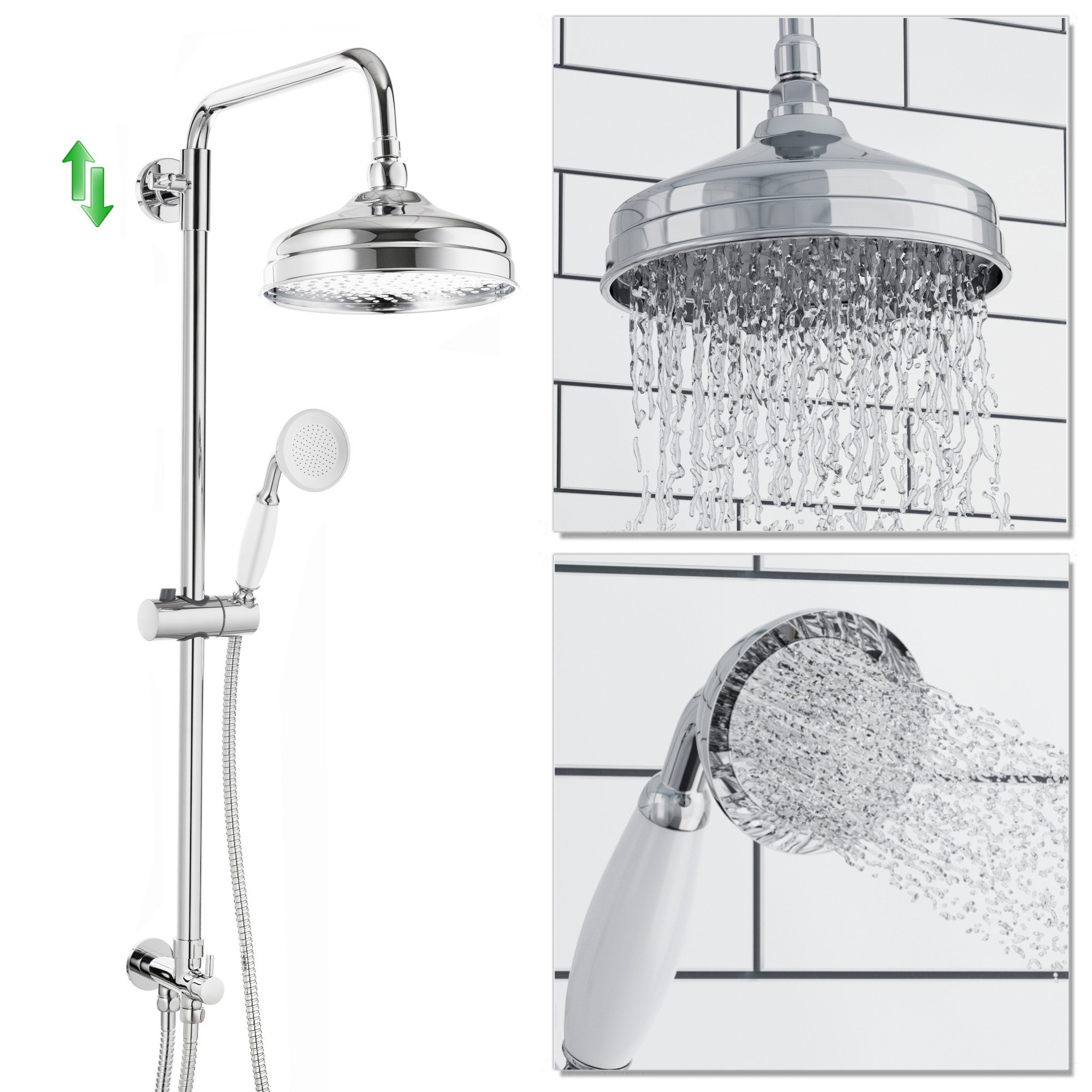 Dune traditional dual shower riser rail kit for exposed installation ...