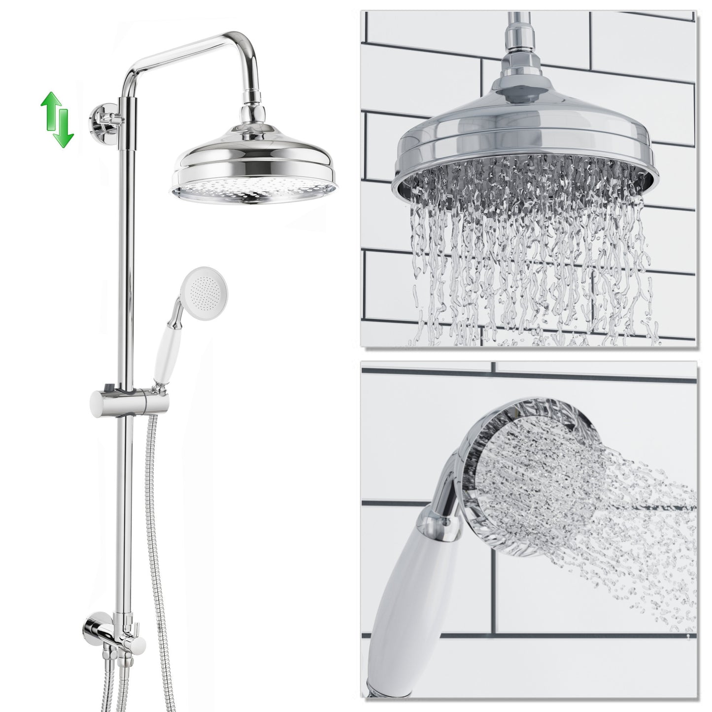 Dune traditional dual shower riser rail kit for exposed installation - chrome