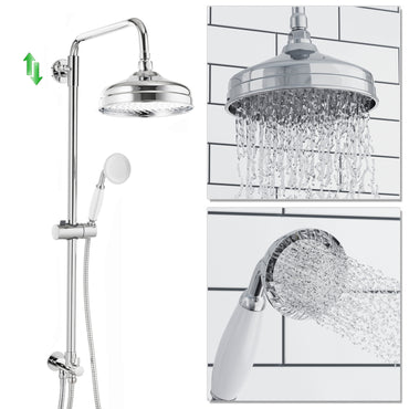 Dune dual shower riser kit adjustable height angled traditional watercan head 200mm, brass ceramic handshower - chrome