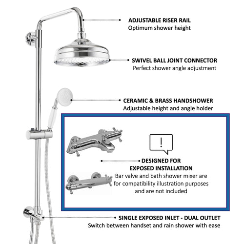 Dune traditional dual shower riser rail kit for exposed installation - chrome