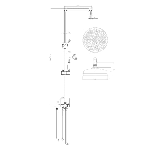 Dune traditional dual shower riser rail kit for exposed installation - chrome