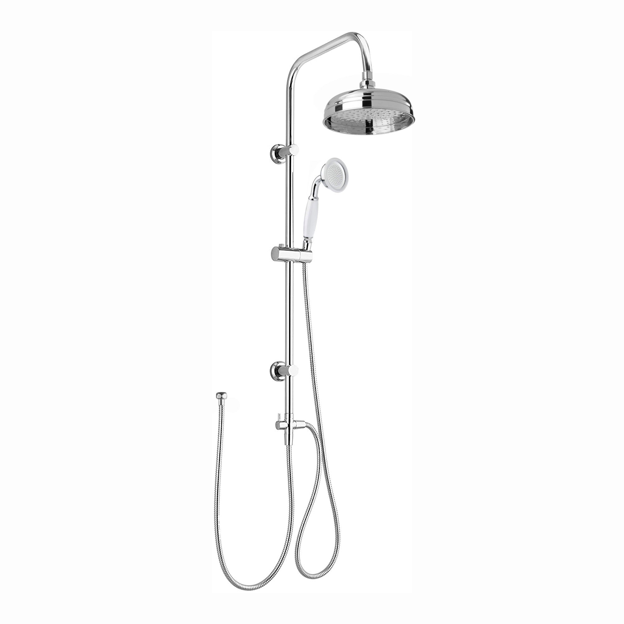 Carre Dual Rigid Riser Kit Traditional Solid Brass Overhead Rain Shower & Brass Handheld Shower - Chrome