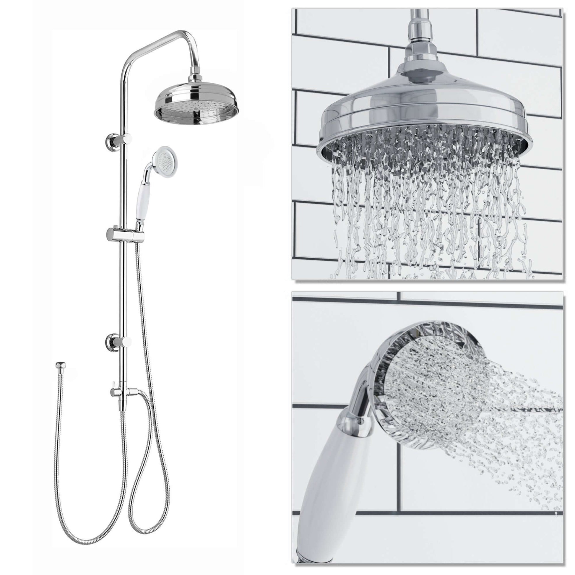 Buy Carre Dual Rigid Riser Kit Traditional Solid Brass Overhead Rain Shower & Brass Handheld Shower - Chrome Online UK | HOUSE OF ENKI