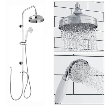 Carre Dual Rigid Riser Kit Traditional Solid Brass Overhead Rain Shower & Brass Handheld Shower - Chrome