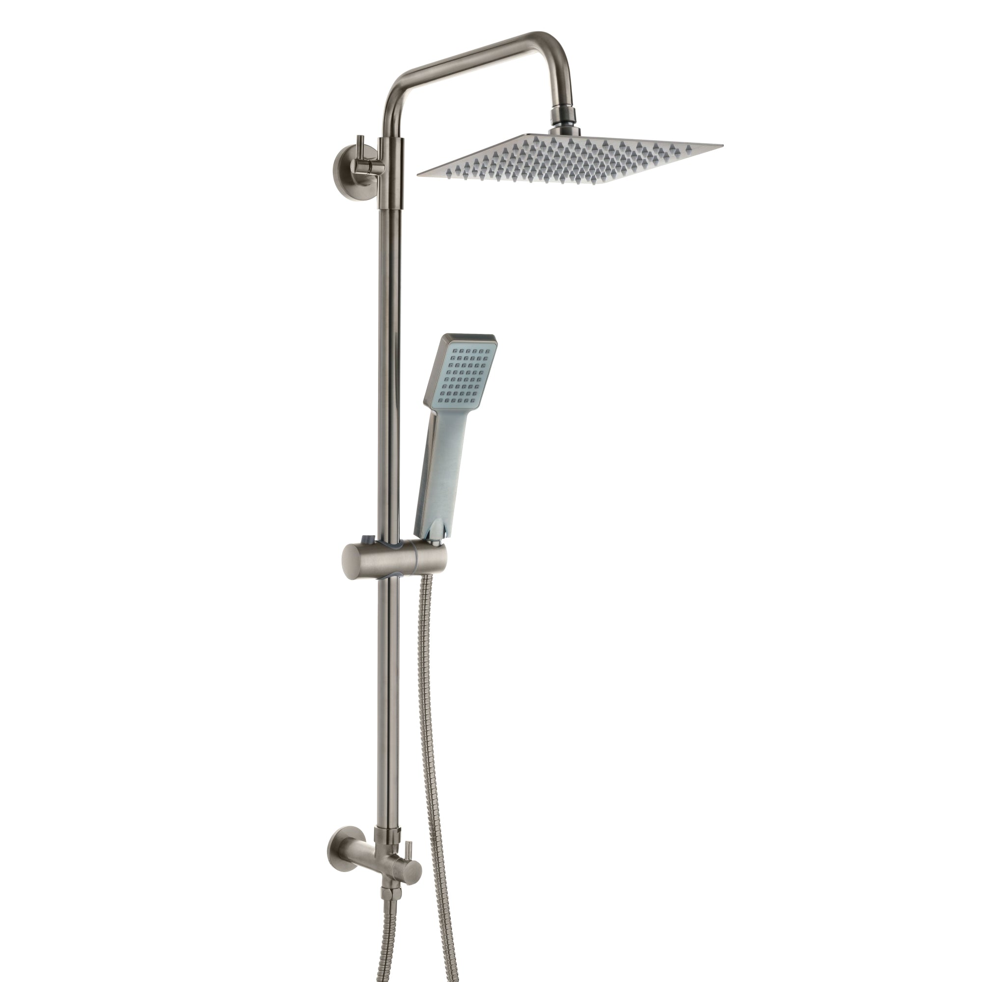 Square dual shower riser rail kit for concealed installation - gunmetal grey
