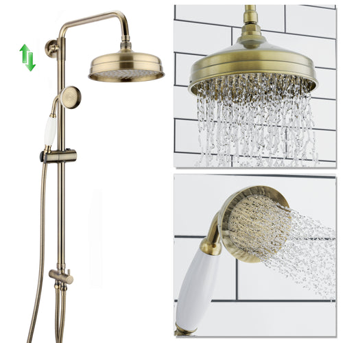 Dune traditional dual shower riser rail kit for exposed installation - antique brass
