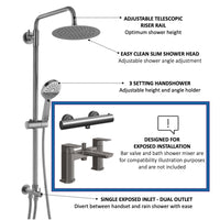 Dune round dual shower riser rail kit for exposed installation - gunmetal grey