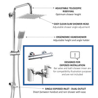 Dune square dual shower riser rail kit for exposed installation - chrome