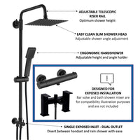 Buy Square dual shower riser rail kit for exposed installation - matt black online UK