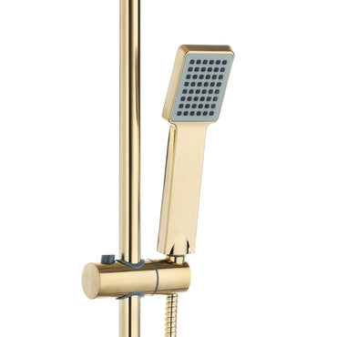 Square dual shower riser rail kit for exposed installation - brushed brass