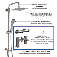 Square dual shower riser rail kit for exposed installation - gunmetal grey