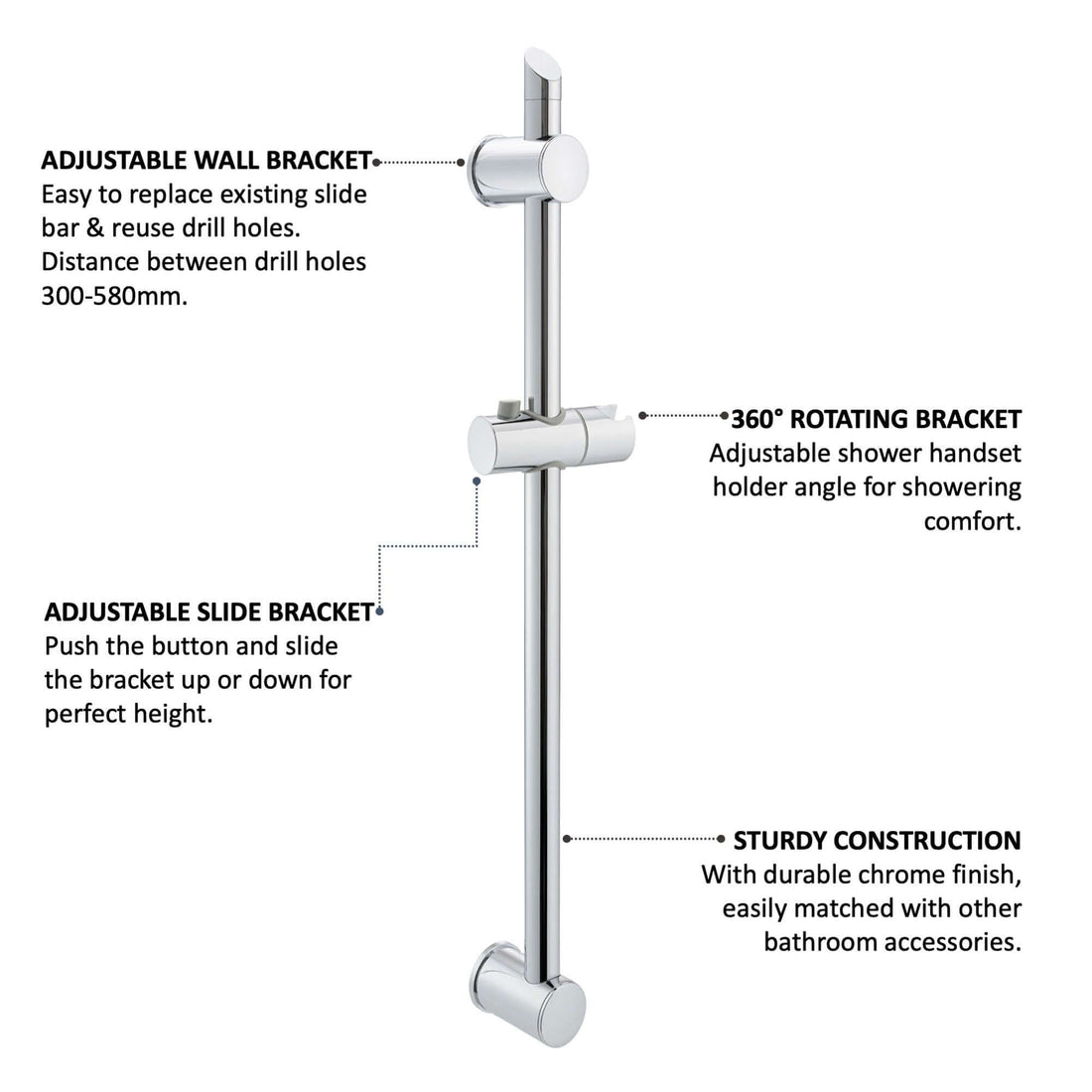 Adjustable sliding shower rail - chrome - HOUSE OF ENKI