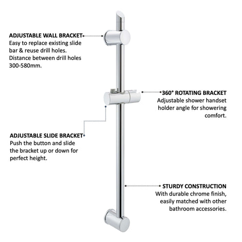 Buy Adjustable sliding shower rail - chrome online UK