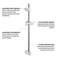 Adjustable sliding shower rail - chrome