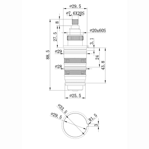 Thermostatic shower bar valve cartridge - Dune