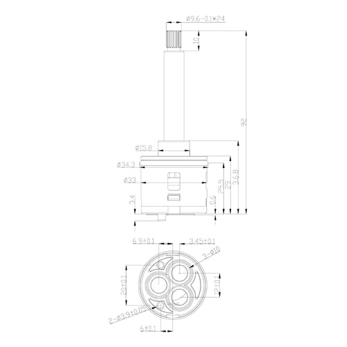 Buy 32mm 2-Way Shower Diverter Cartridge 92mm in Length - Crosshead, Square, Round online UK