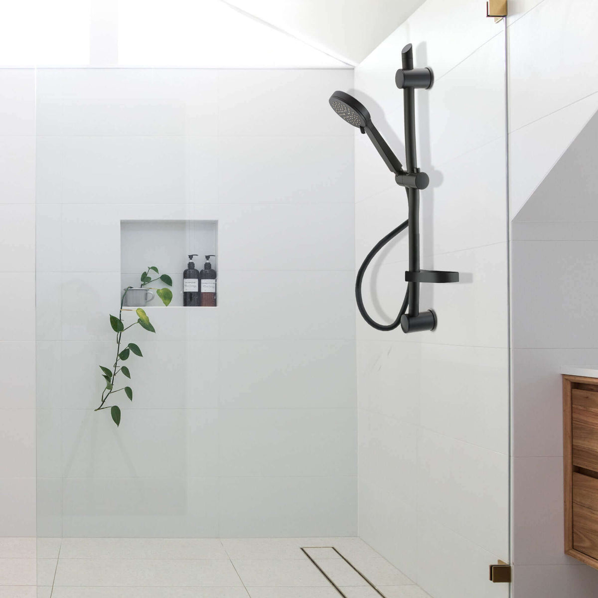 Adjustable sliding shower rail - black at £29.99 only - Enki