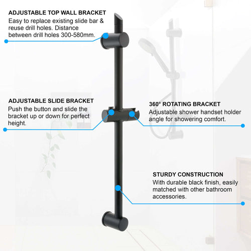 Buy Adjustable sliding shower rail - black online UK