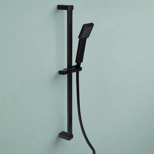 Buy Square contemporary shower slider rail bar with hand shower holder - black online UK