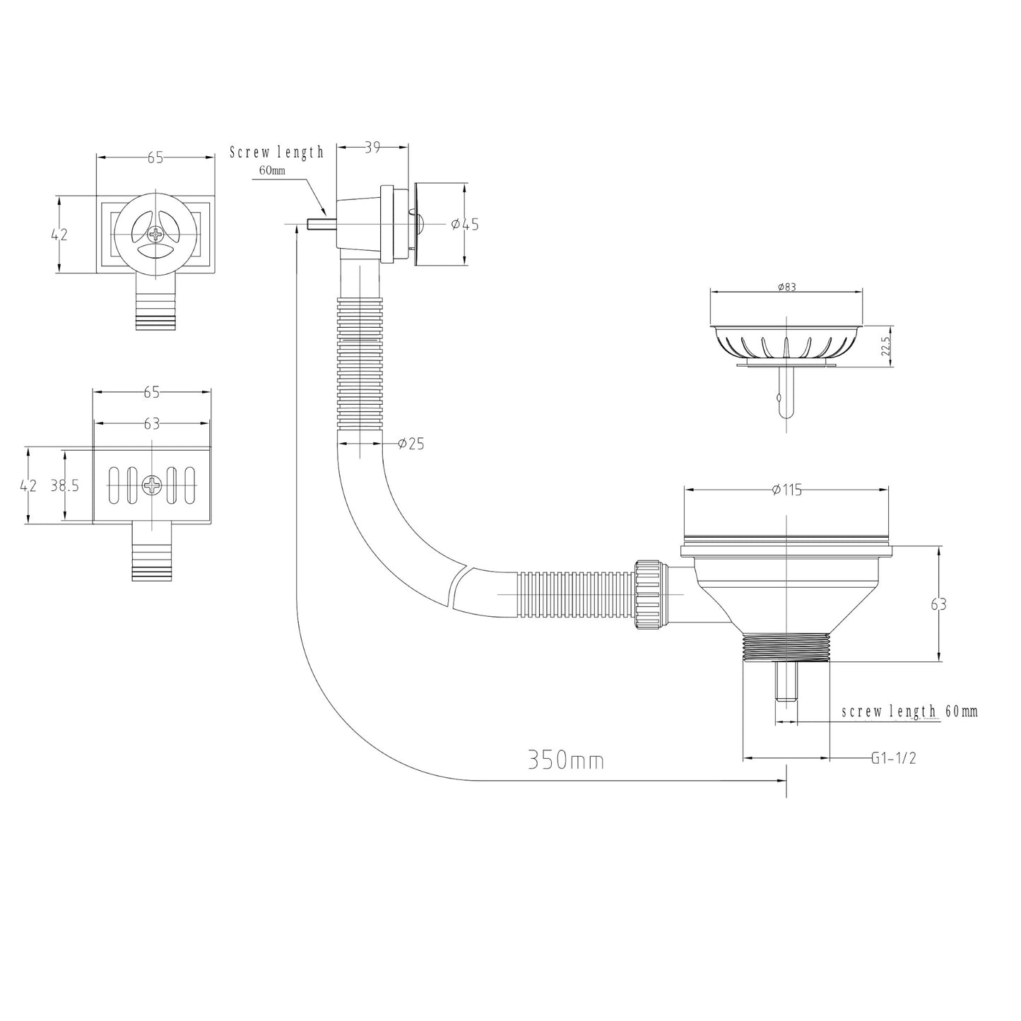 Universal sink waste - gunmetal grey