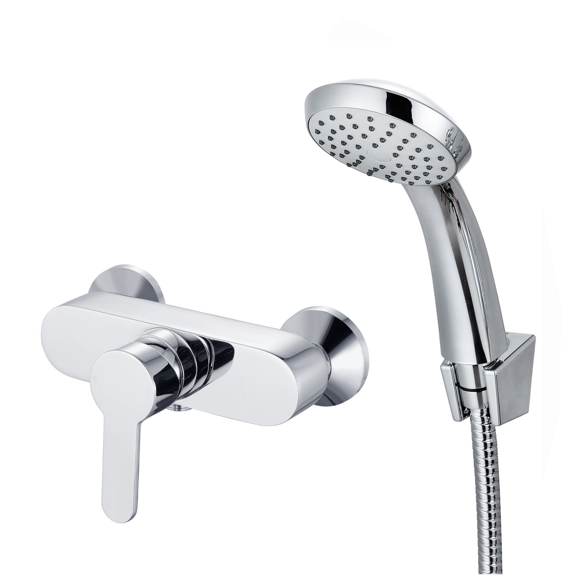 Apollo manual shower mixer with handset, hose and wall bracket