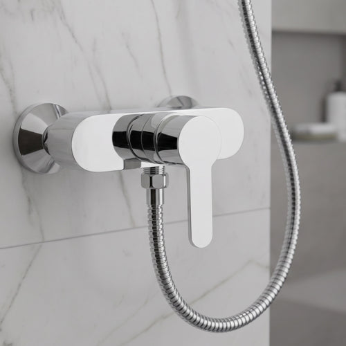 Apollo manual shower mixer with handset, hose and wall bracket
