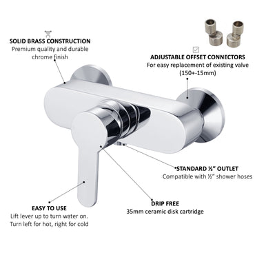 Apollo manual shower mixer with handset, hose and wall bracket