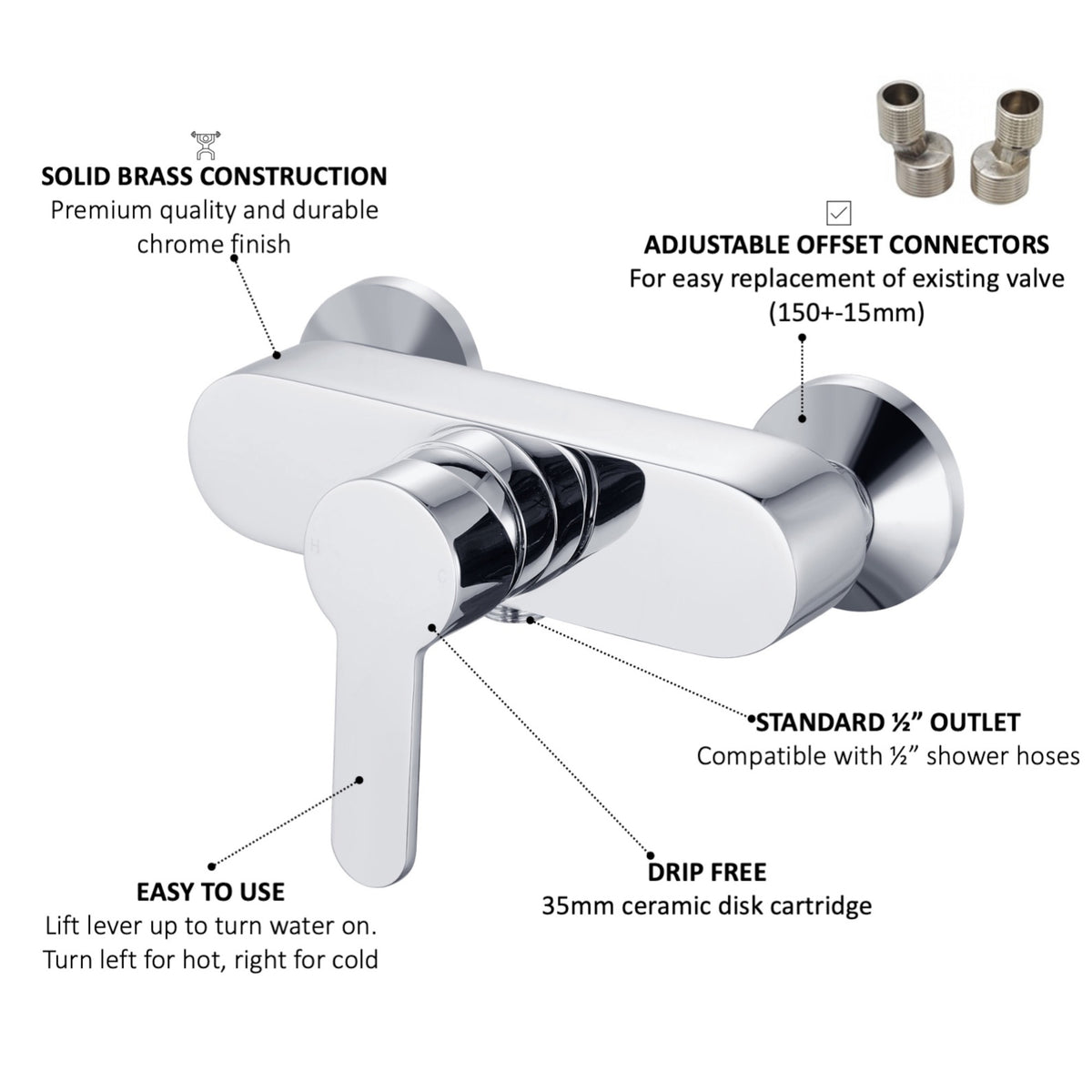 Apollo manual shower mixer with handset, hose and wall bracket
