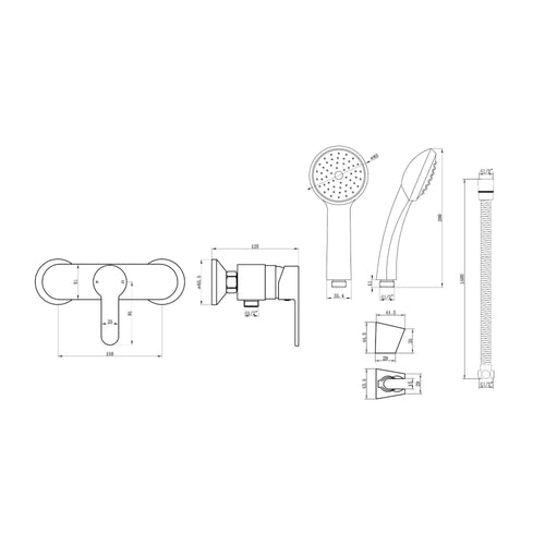 Buy Apollo manual shower mixer with handset, hose and wall bracket online UK