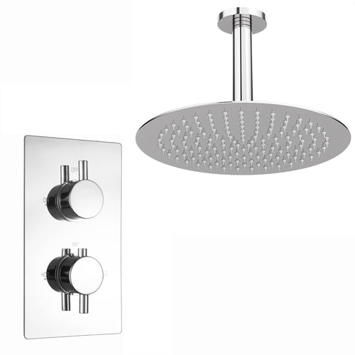 Buy Naples Contemporary Round Concealed Thermostatic Shower Set Ceiling Fixed 8" Shower Head - Chrome (1 Outlet) online UK