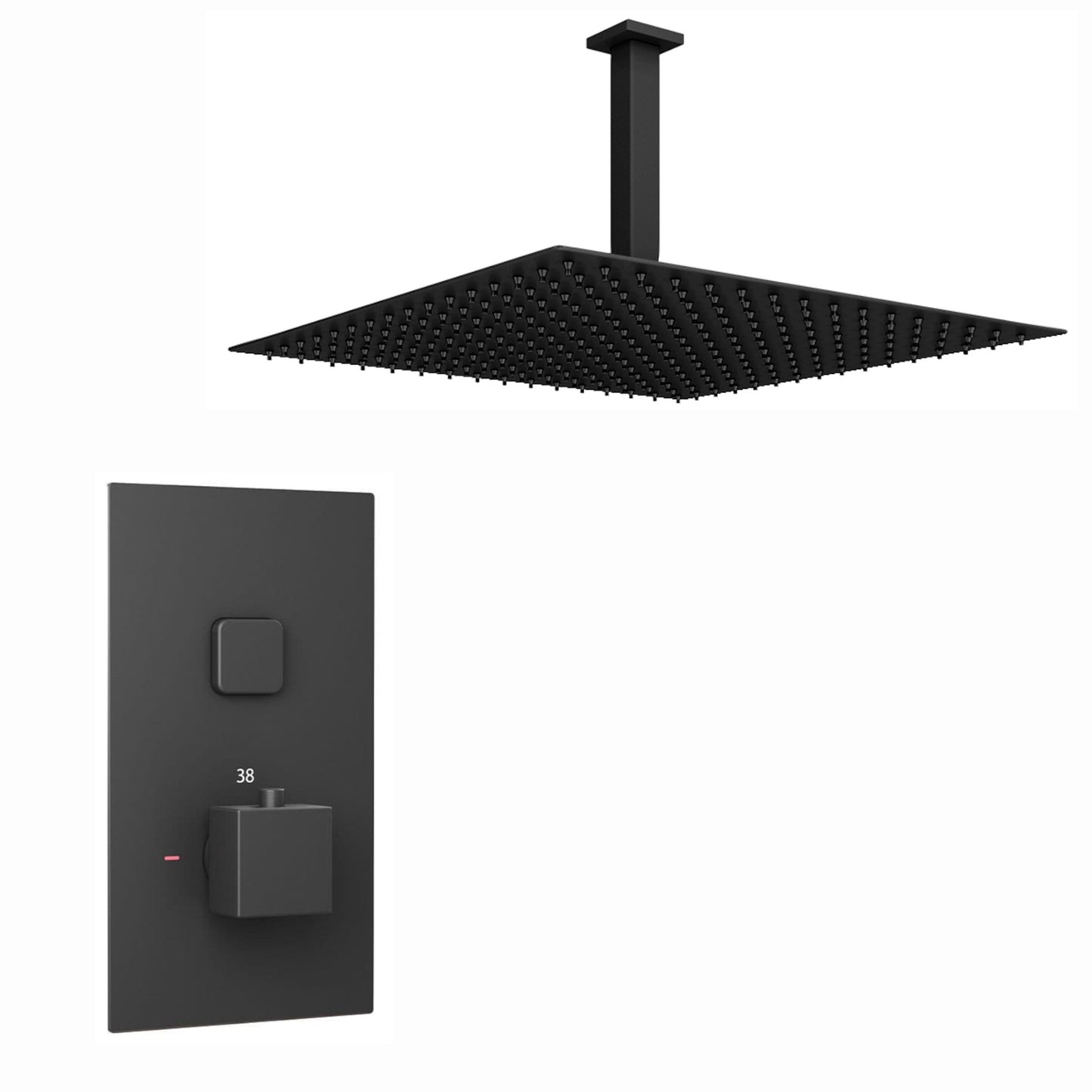 Spello Square Thermostatic Concealed Shower Set with Ceiling Mounted Shower - Black