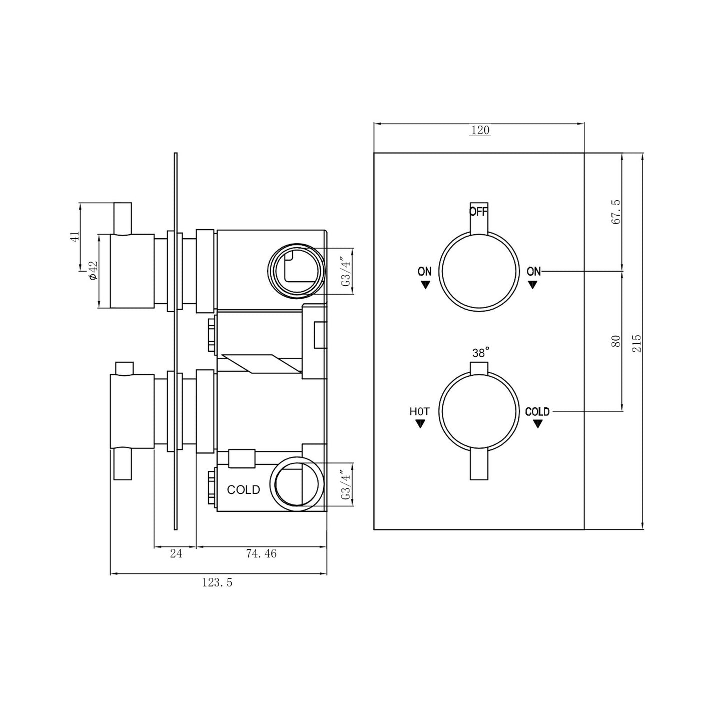 Buy Naples Contemporary Round Concealed Thermostatic Shower Set Incl. Twin Valve, Ceiling Fixed 8" Shower Head, Slider Rail Kit - Chrome (2 Outlet) online UK