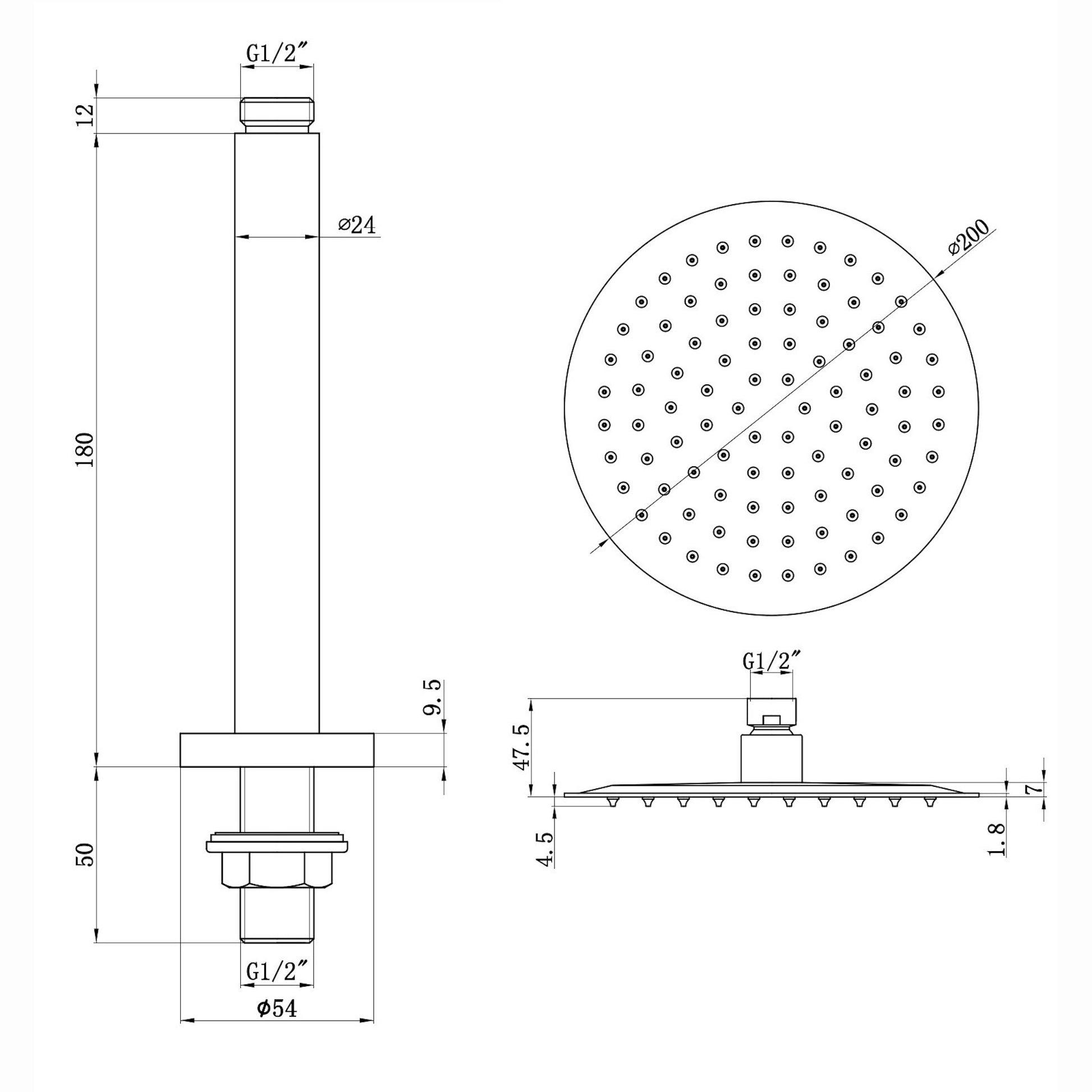 Buy Naples Contemporary Round Concealed Thermostatic Shower Set Incl. Twin Valve, Ceiling Fixed 8" Shower Head, Slider Rail Kit - Chrome (2 Outlet) online UK