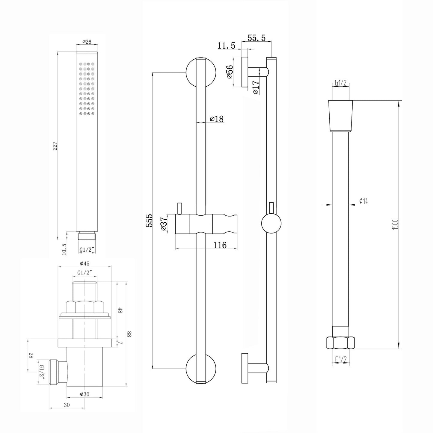 Buy Naples Contemporary Round Concealed Thermostatic Shower Set Incl. Twin Valve, Ceiling Fixed 8" Shower Head, Slider Rail Kit - Chrome (2 Outlet) online UK