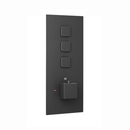 Spello Square Thermostatic Concealed Shower Set with Body Jets, Ceiling Overhead Shower, Handset Kit - Black