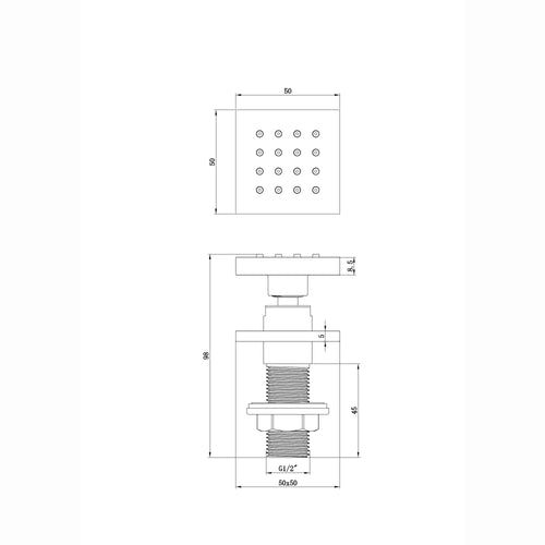 Spello Square Thermostatic Concealed Shower Set with Body Jets, Ceiling Overhead Shower, Handset Kit - Black