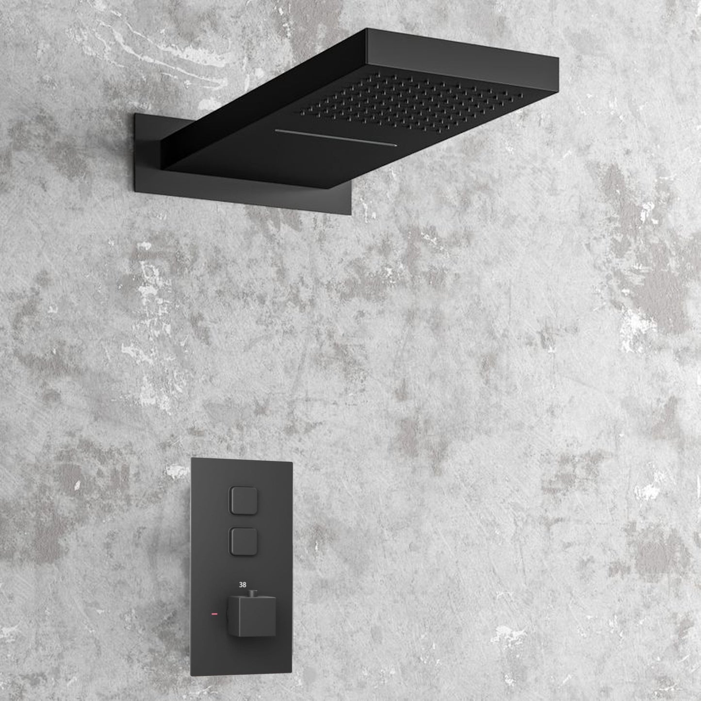 Spello Square Thermostatic Concealed Shower Set with Dual Overhead Shower - Black