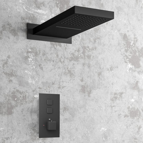 Spello Square Thermostatic Concealed Shower Set with Dual Overhead Shower - Black